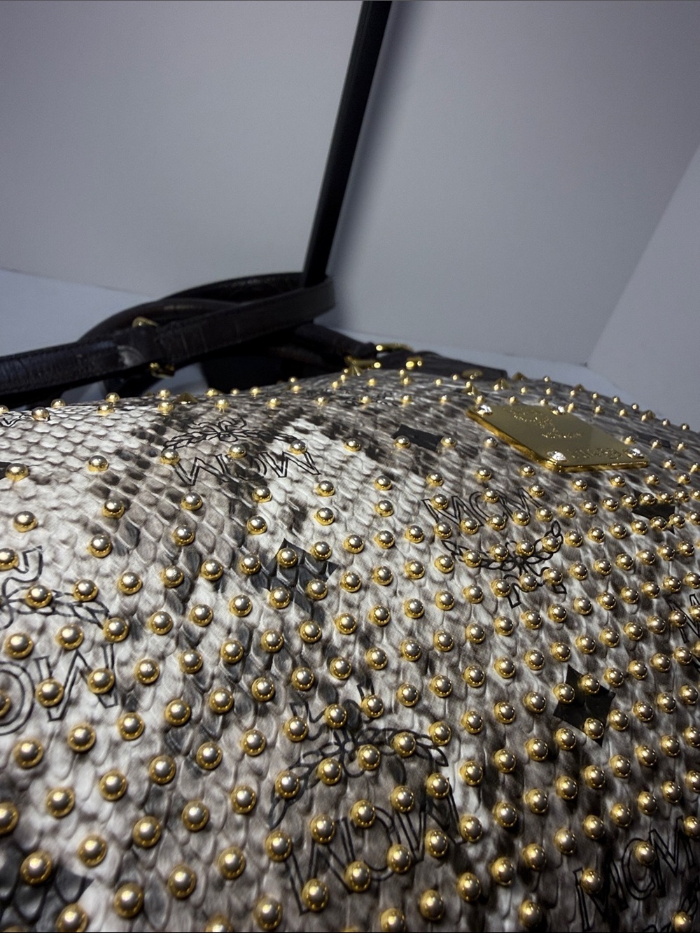 MCM Visetos Python Print Studded Shopper Tote - Picture 12 of 16